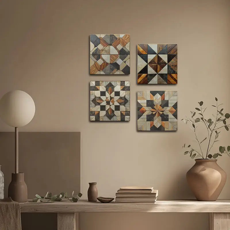 4pcs Traditional Shapes Decor Wall Art Canvas Framed