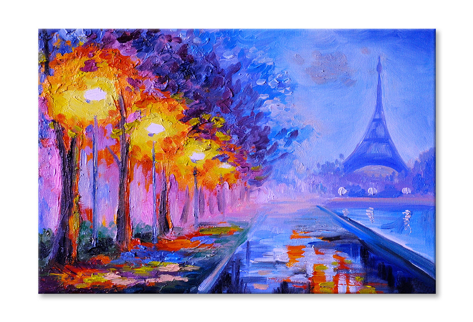 Eiffel Tower In France, Night Scene Oil Painting Wall Art Limited Edition High Quality Print Stretched Canvas None