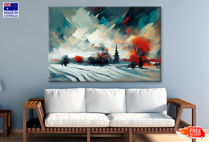 Abstract Forest, Snowy Trees & Field Oil Painting Wall Art Limited Edition High Quality Print