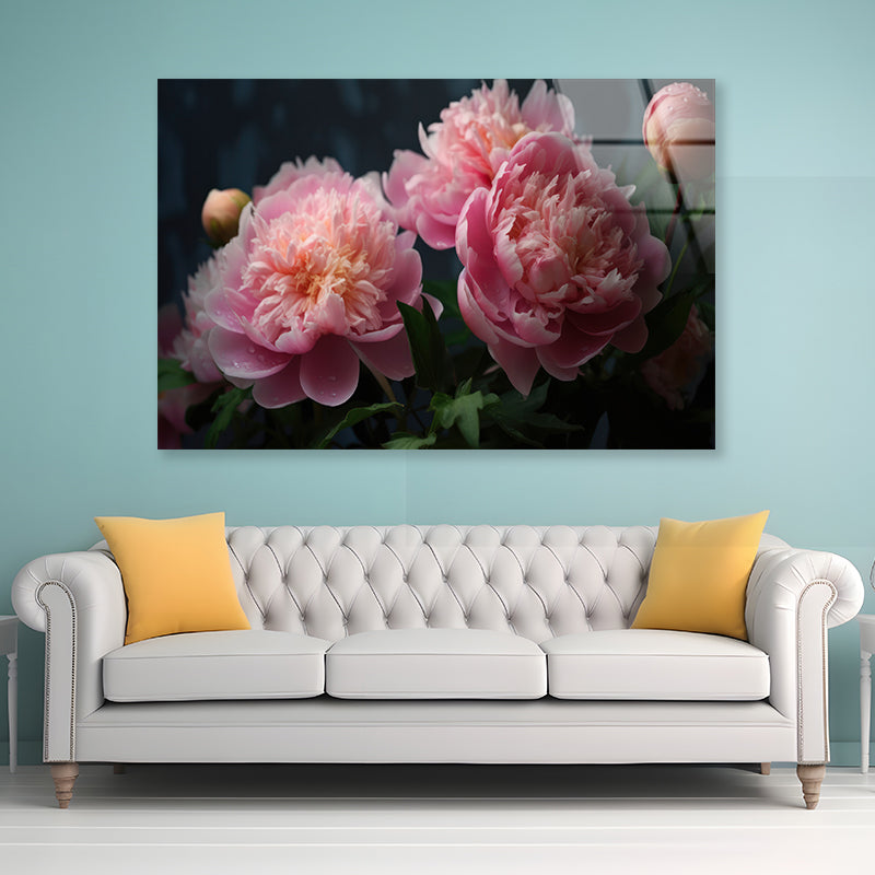 A Vase Filled With Fresh Pink Peonies Acrylic Glass Print Tempered Glass Wall Art 100% Made in Australia Ready to Hang