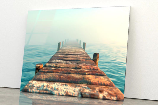 Pier In the Sea Misty View  Acrylic Glass Print Tempered Glass Wall Art 100% Made in Australia Ready to Hang