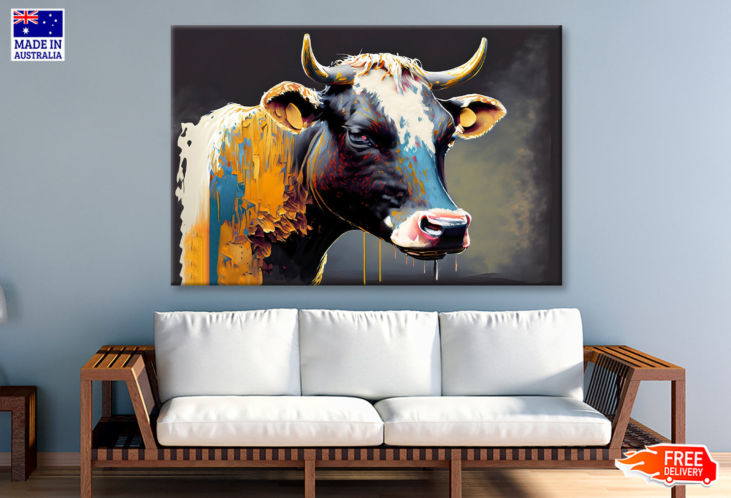 Cow Face Colorful Abstract Oil Painting Wall Art Limited Edition High Quality Print