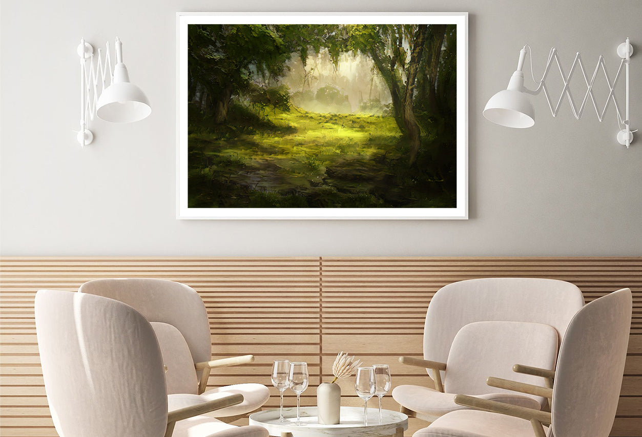 A Foggy Forest Scene with Trees and Grass Home Decor Premium Quality Poster Print Choose Your Sizes