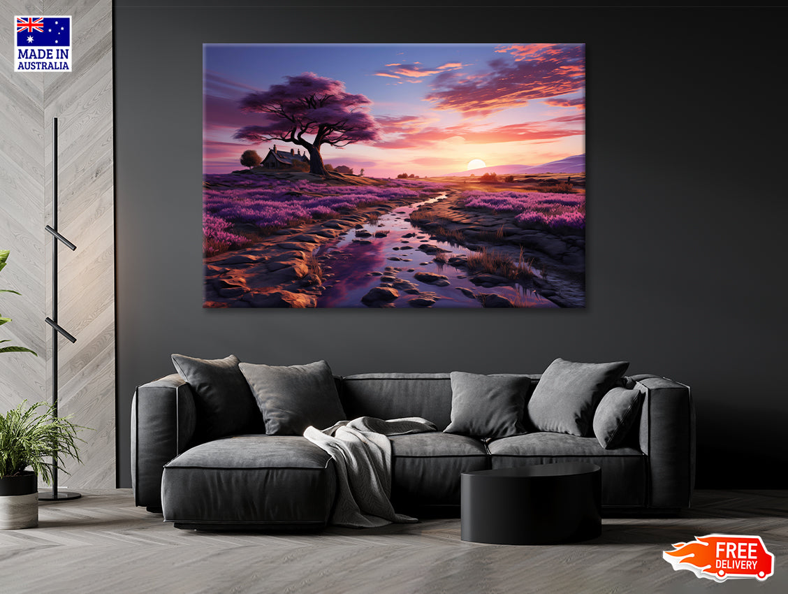 Peaceful A Serene With A Stream, Mountains Print 100% Australian Made ...