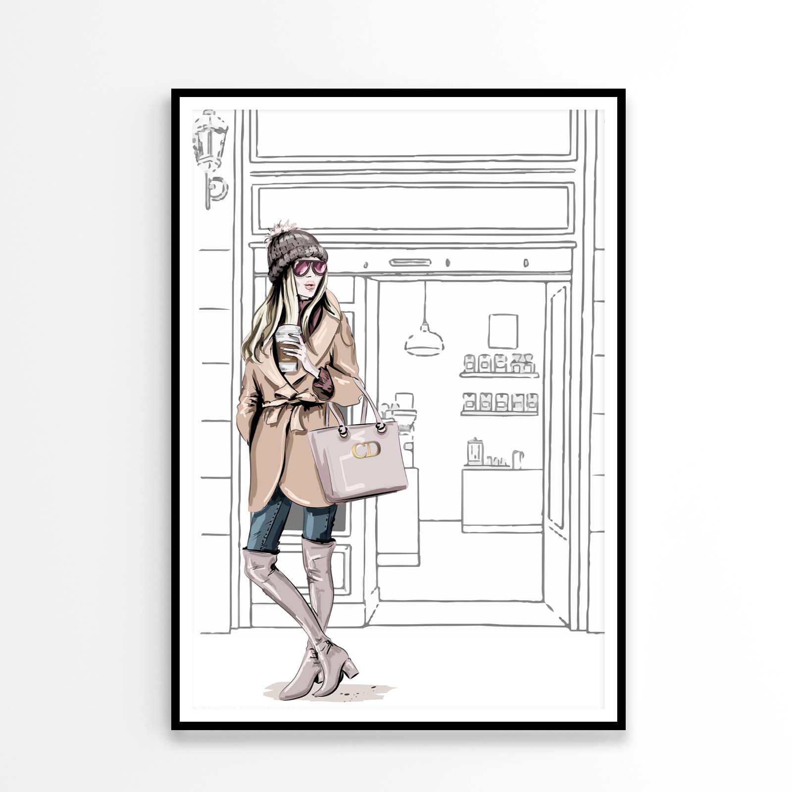 Stylish Brown Girl with Her Coffee Design Home Decor Premium Quality Poster Print Choose Your Sizes