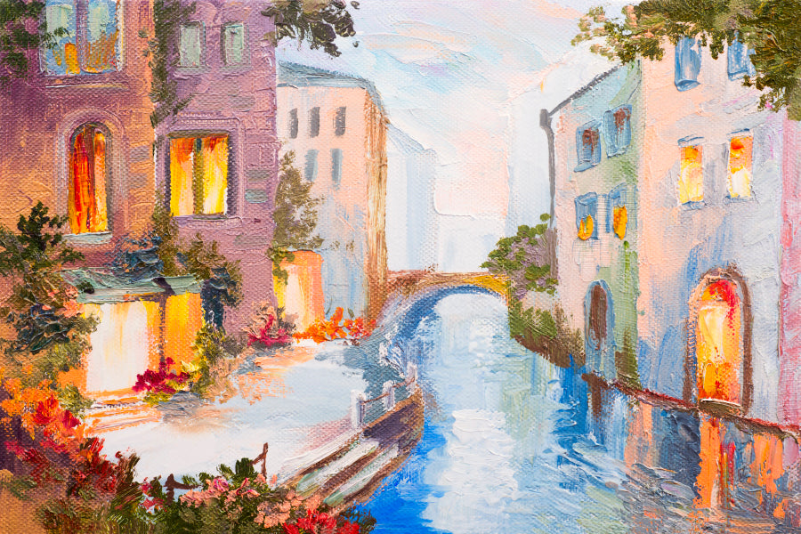 Oil Painting - Canal in Venice, Italy Home Decor Premium Quality Poster Print Choose Your Sizes