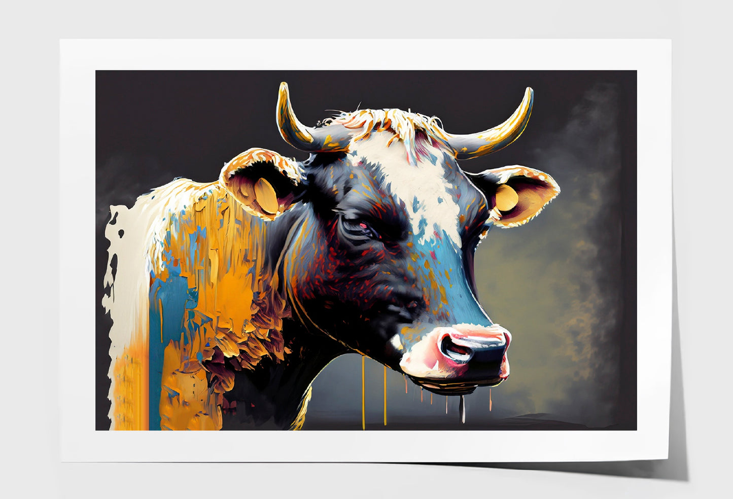 Cow Face Colorful Abstract Oil Painting Wall Art Limited Edition High Quality Print Unframed Roll Canvas None