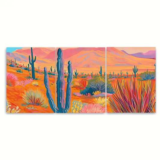 3pcs Vibrant Desert Cactus Colorful Metal Print Ready to Hang Art