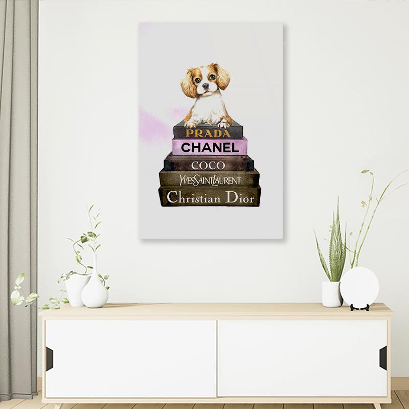 Dog On Book set Fashion Art 3D Design Acrylic Glass Print Tempered Glass Wall Art 100% Made in Australia Ready to Hang