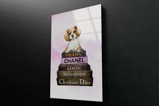 Dog On Book set Fashion Art 3D Design Acrylic Glass Print Tempered Glass Wall Art 100% Made in Australia Ready to Hang