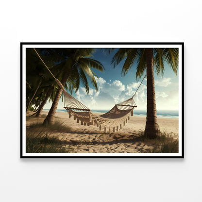 Hammock between Two Palm Trees on a Beach Home Decor Premium Quality Poster Print Choose Your Sizes