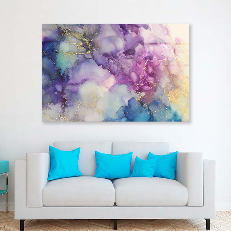 Blue & Violet Abstract Acrylic Glass Print Tempered Glass Wall Art 100% Made in Australia Ready to Hang