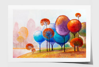 Colorful Abstract Trees Landscape Oil Painting Wall Art Limited Edition High Quality Print Unframed Roll Canvas None