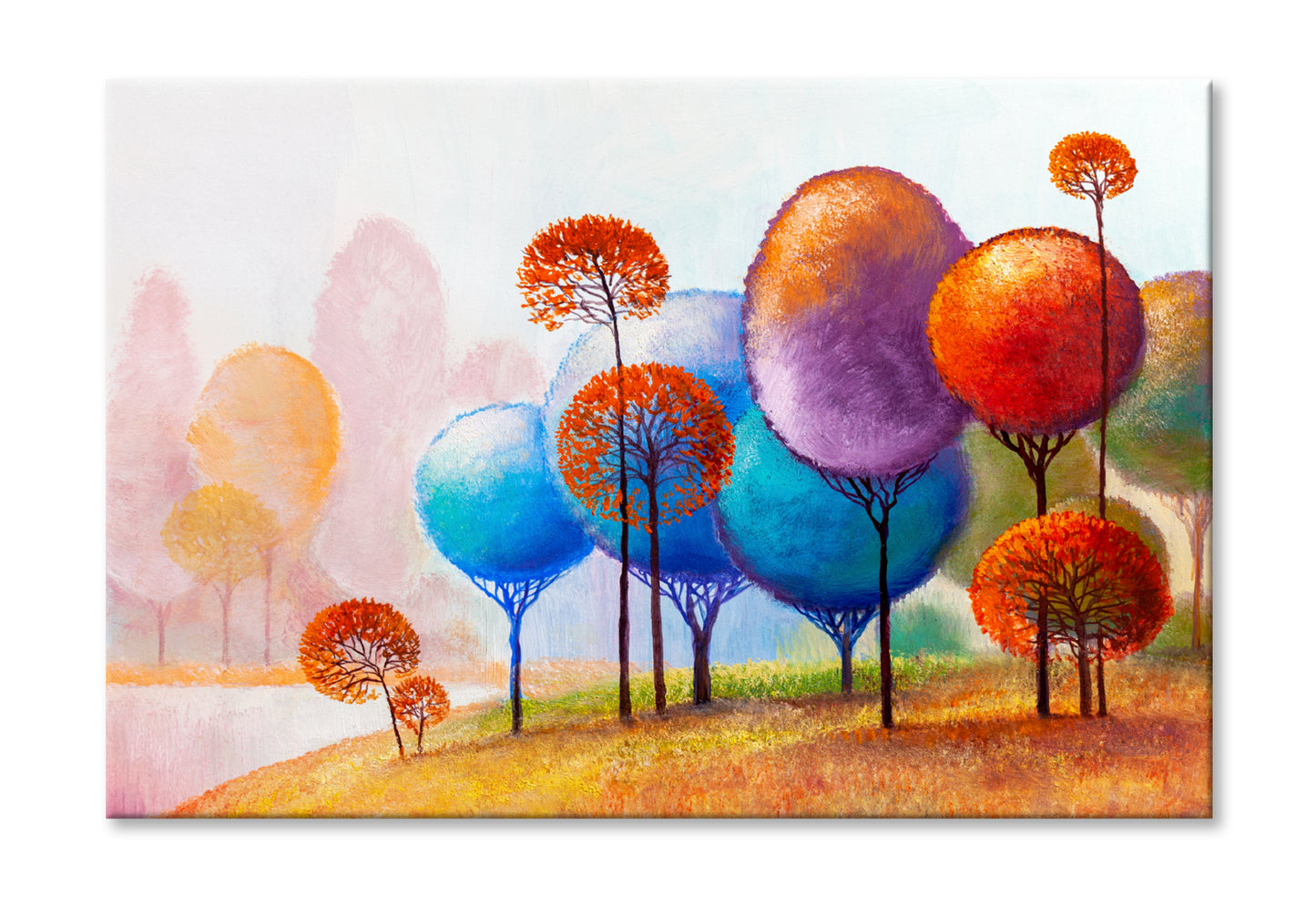 Colorful Abstract Trees Landscape Oil Painting Wall Art Limited Edition High Quality Print Stretched Canvas None