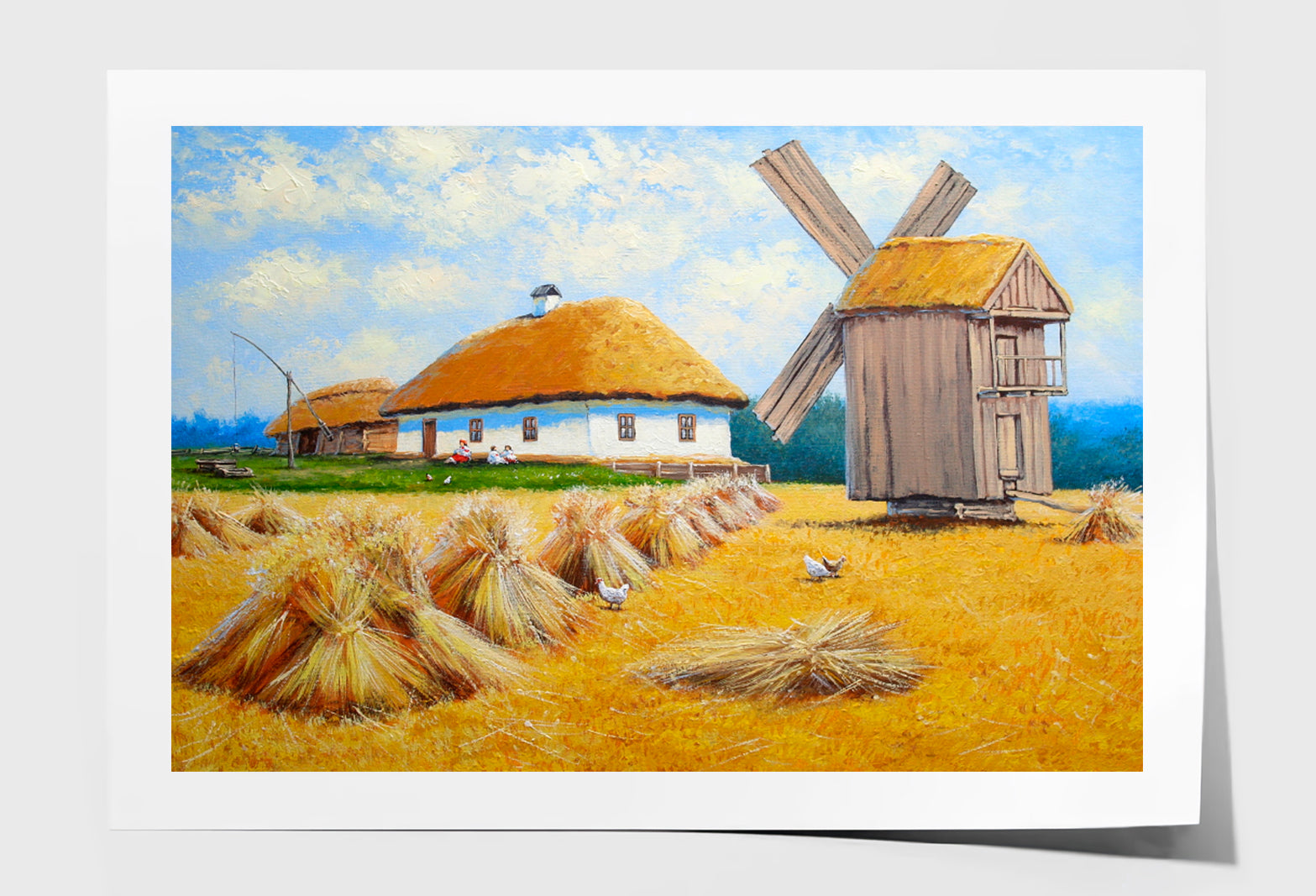 Old Village, Field, Windmill Oil Painting Wall Art Limited Edition High Quality Print Unframed Roll Canvas None