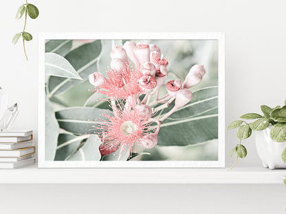 Gum Flowers & Leaves Faded Photograph Glass Framed Wall Art, Ready to Hang Quality Print Without White Border White