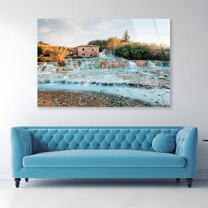 Terme Di Saturnia - Mill Waterfalls, Tuscany, Italy Acrylic Glass Print Tempered Glass Wall Art 100% Made in Australia Ready to Hang