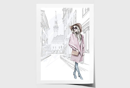 Pink Girl With Stylish Hat Wall Art Limited Edition High Quality Print Unframed Roll Canvas None