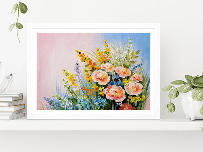 Bouquet Of Summer Flowers Glass Framed Wall Art, Ready to Hang Quality Print With White Border White