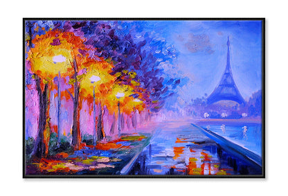 Eiffel Tower In France, Night Scene Oil Painting Wall Art Limited Edition High Quality Print Canvas Box Framed Black