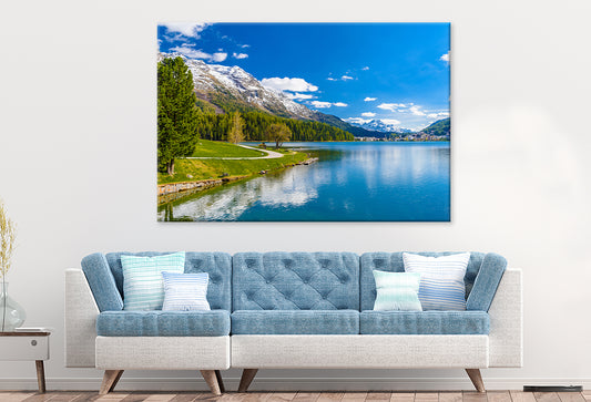 Crystal Blue Lake St. Moritz, Switzerland Wall Art Decor 100% Australian Made