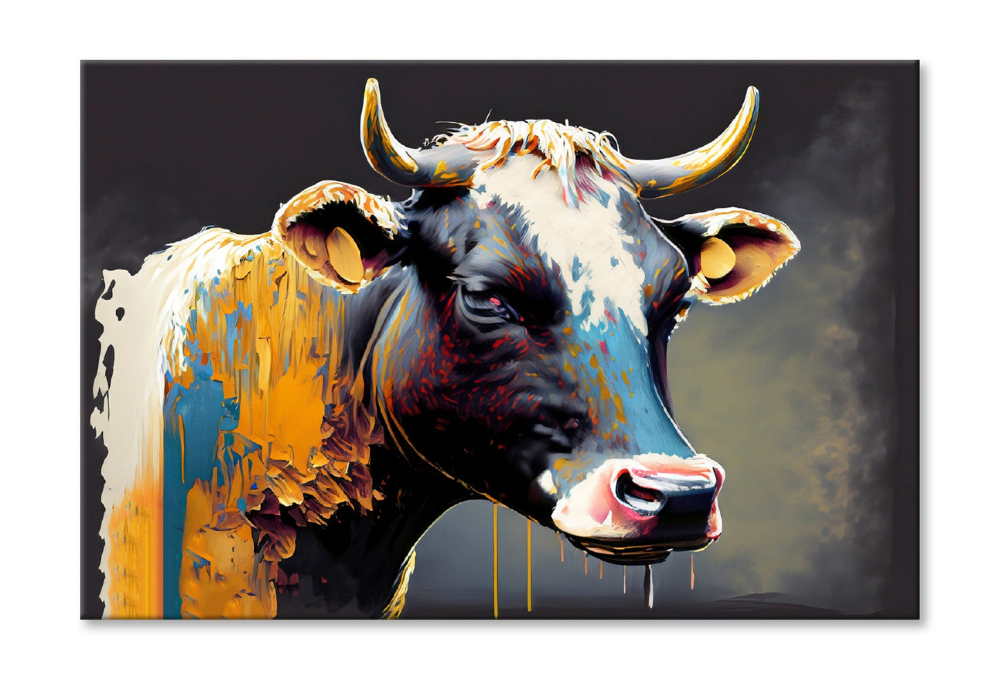 Cow Face Colorful Abstract Oil Painting Wall Art Limited Edition High Quality Print Stretched Canvas None