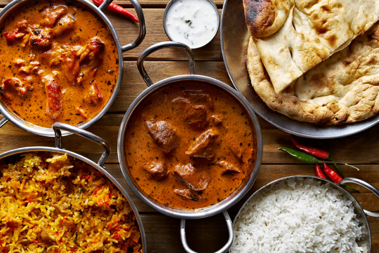 Bowls of Indian Cuisine on Table Print 100% Australian Made