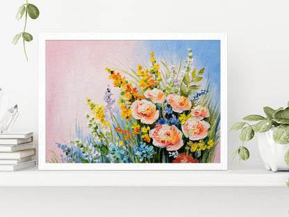 Bouquet Of Summer Flowers Glass Framed Wall Art, Ready to Hang Quality Print Without White Border White