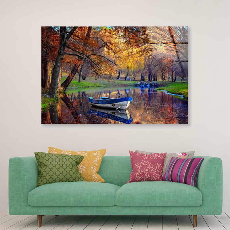 Mystical River with Boat Acrylic Glass Print Tempered Glass Wall Art 100% Made in Australia Ready to Hang