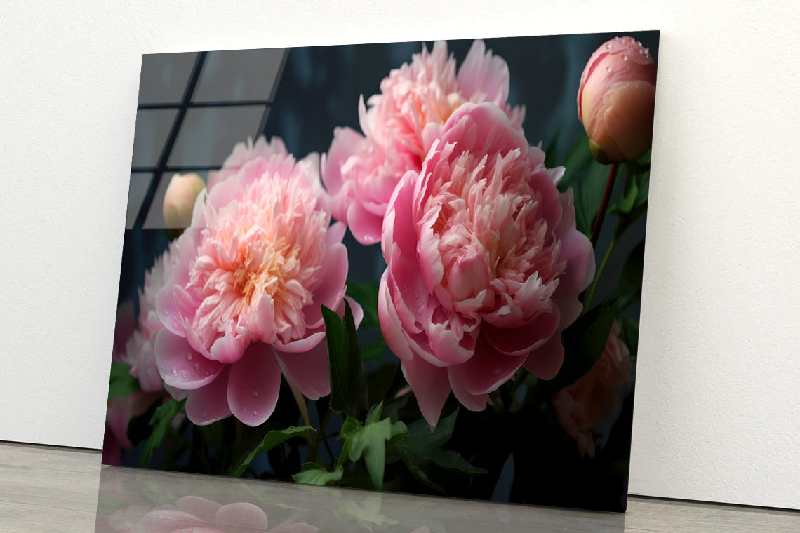 A Vase Filled With Fresh Pink Peonies Acrylic Glass Print Tempered Glass Wall Art 100% Made in Australia Ready to Hang