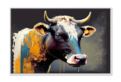 Cow Face Colorful Abstract Oil Painting Wall Art Limited Edition High Quality Print Canvas Box Framed White