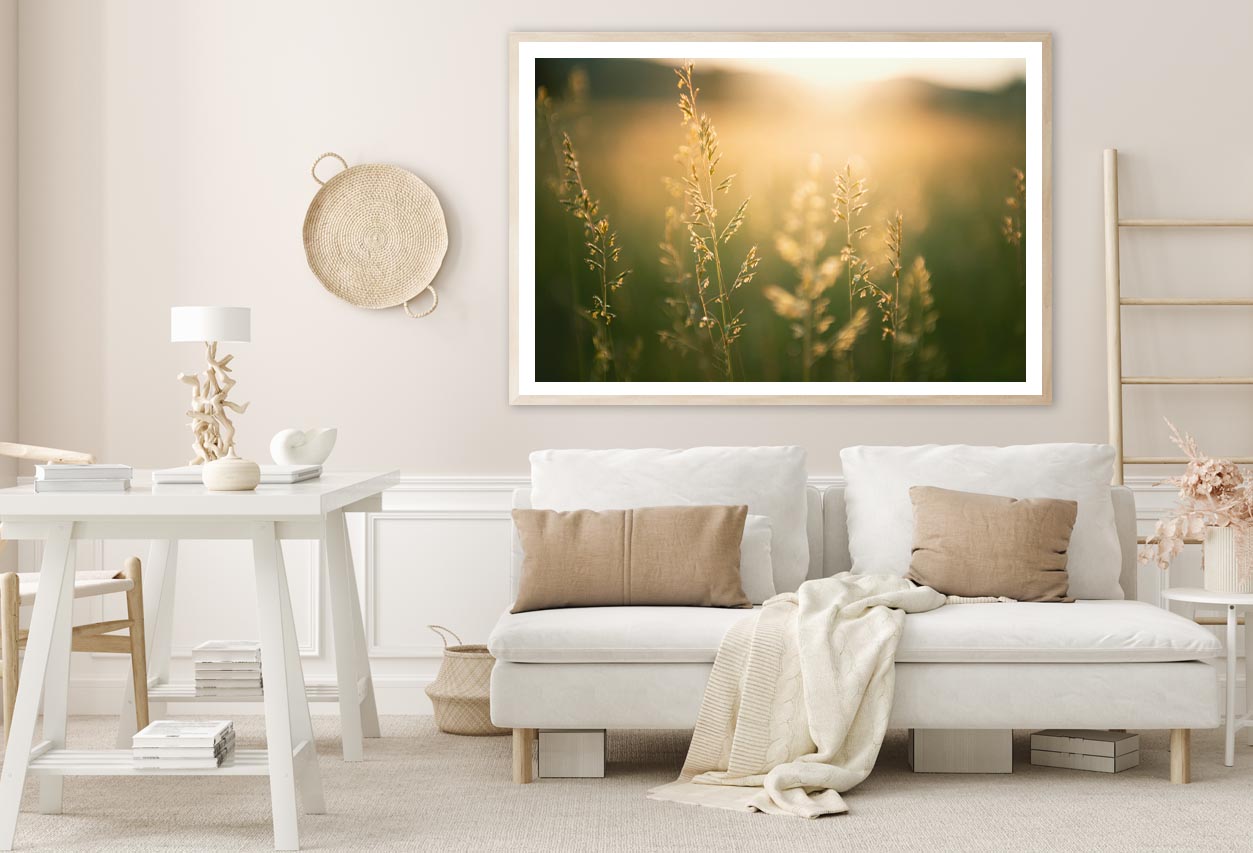 Green Grass in Summer Forest at Sunset Home Decor Premium Quality Poster Print Choose Your Sizes