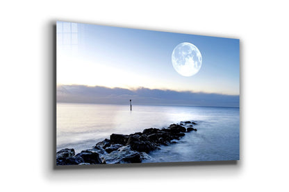 Full Moon Rocky Sea UV Direct Aluminum Print Australian Made Quality