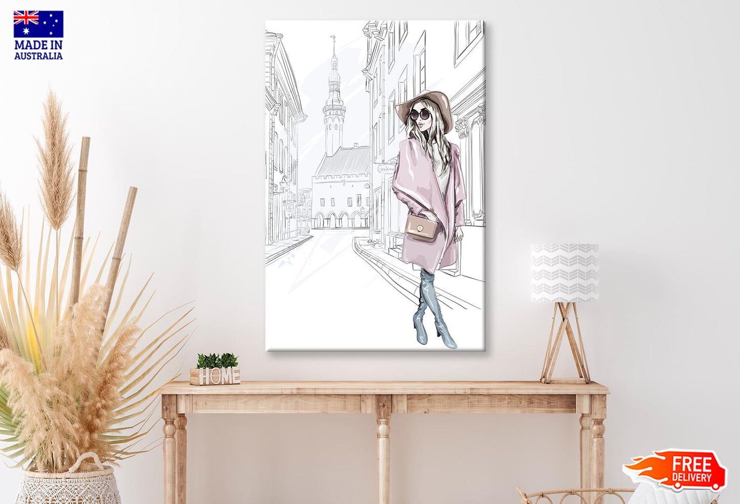 Pink Girl With Stylish Hat Wall Art Limited Edition High Quality Print