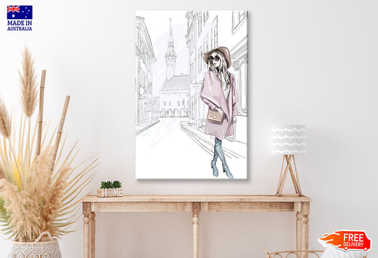 Pink Girl With Stylish Hat Wall Art Limited Edition High Quality Print