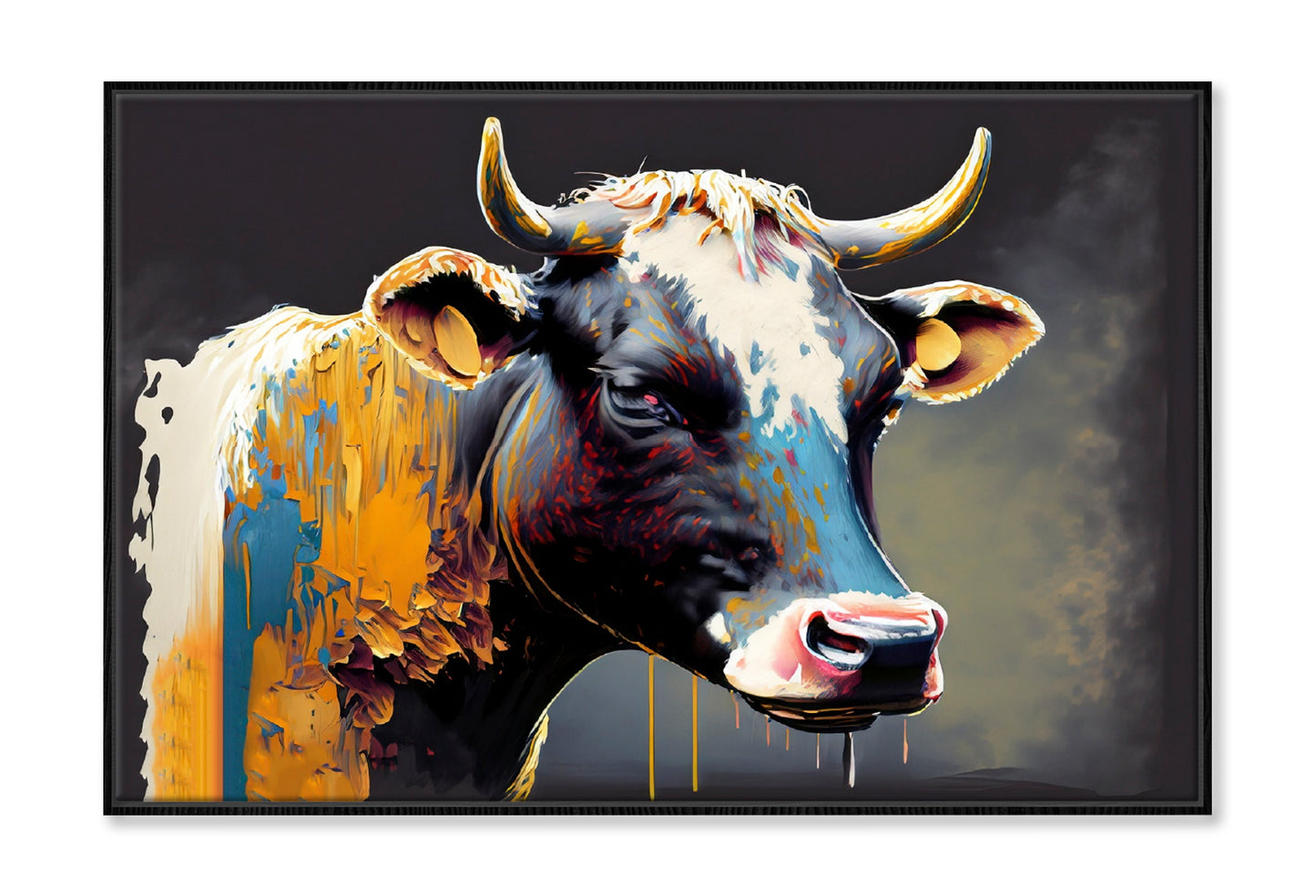 Cow Face Colorful Abstract Oil Painting Wall Art Limited Edition High Quality Print Canvas Box Framed Black