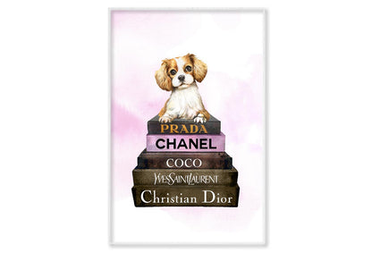 Dog On Book set Fashion Art Wall Art Limited Edition High Quality Print Canvas Box Framed White