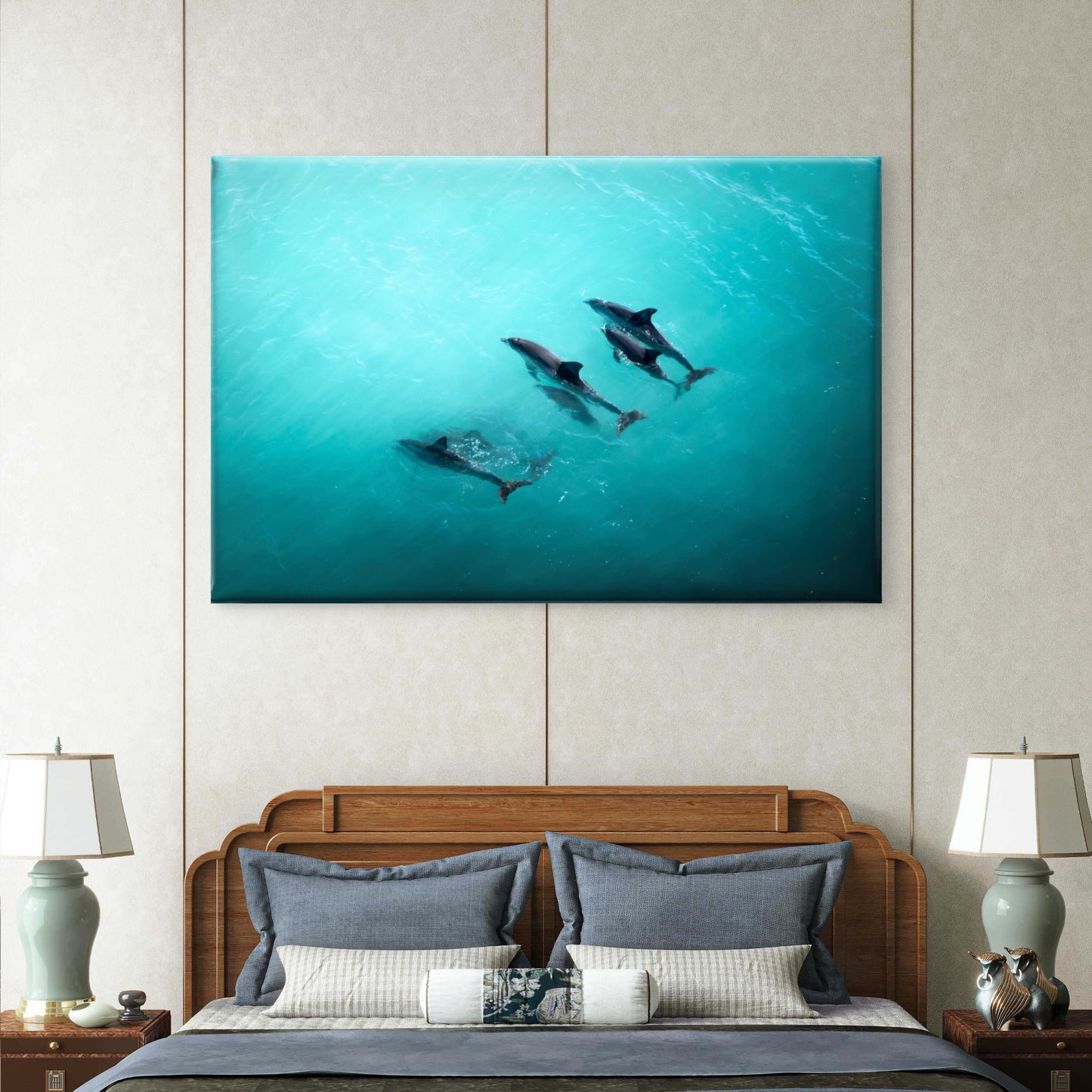 Pod of Dolphins Blue Ocean Wall Art Decor 100% Australian Made