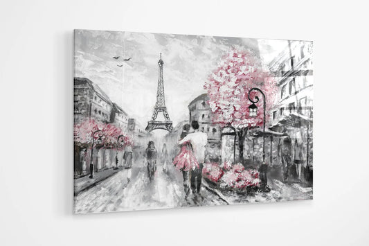 Pink black and white Paris Oil Painting UV Direct Aluminum Print Australian Made Quality