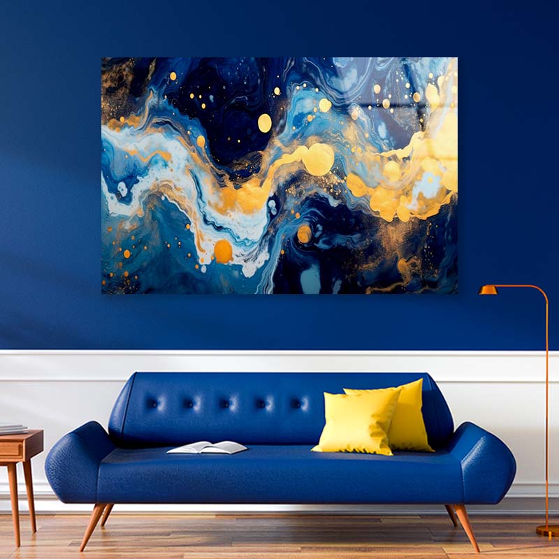 Beautiful Navy Blue Illustration Acrylic Glass Print Tempered Glass Wall Art 100% Made in Australia Ready to Hang