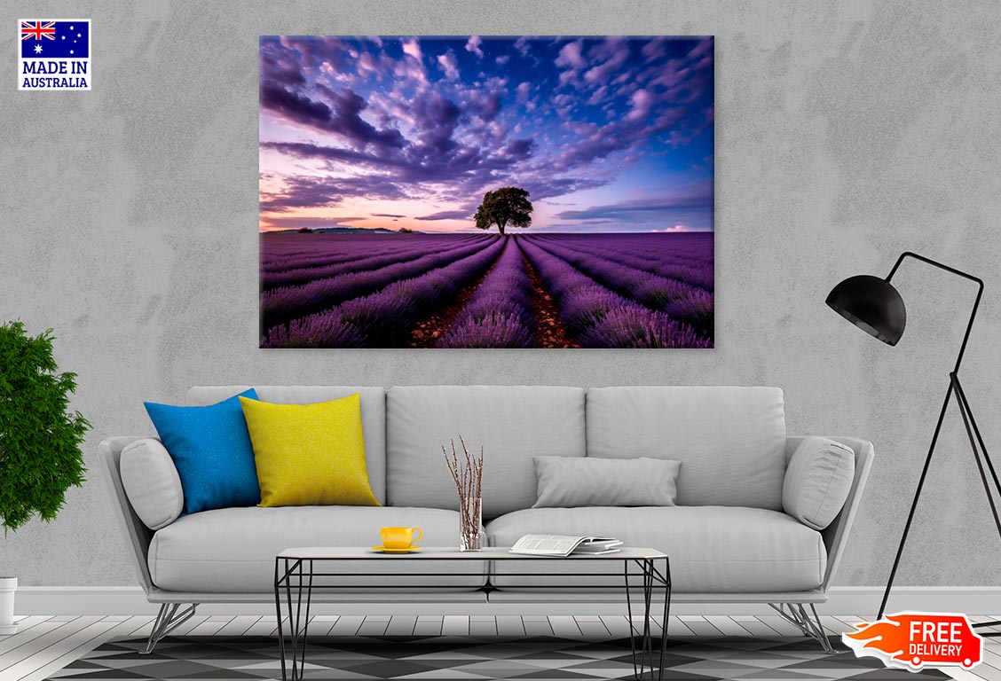 Lavender Field & Cloudy Night Sky Print 100% Australian Made