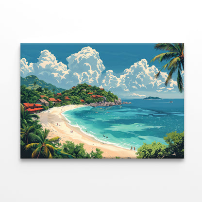 A Beach with a Body of Water with Palm Trees & a Sky Print 100% Australian Made