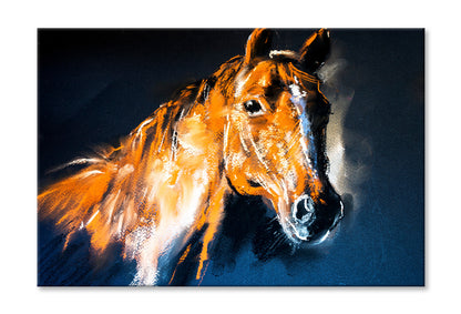 Brown Horse Face Closeup Oil Painting Wall Art Limited Edition High Quality Print Stretched Canvas None