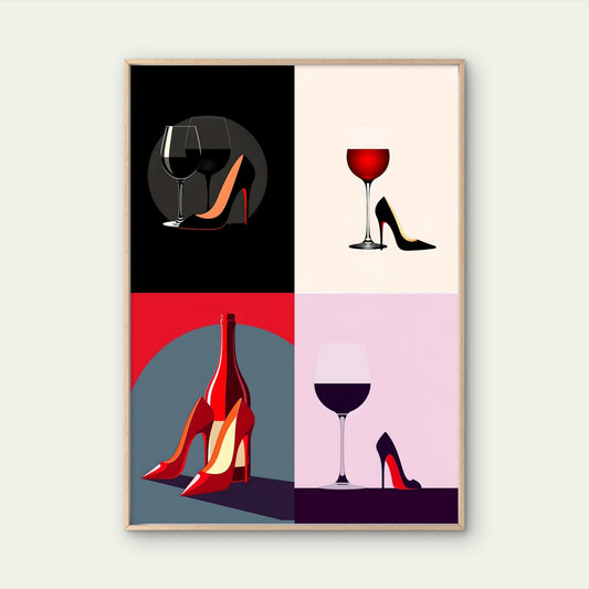 Collage of Wine Heels Chic Art Fashion Home Decor Premium Quality Poster Print Choose Your Sizes - Bella Home Decor