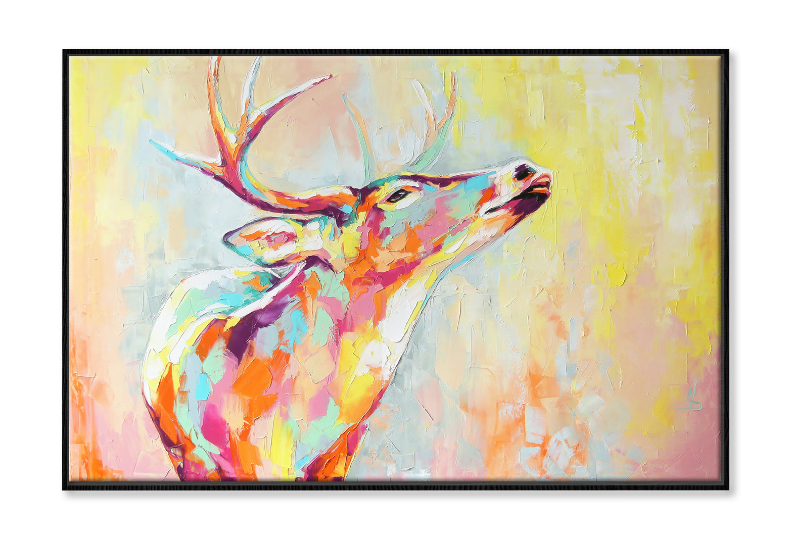 Abstract Multicolored Closeup Deer Oil Painting Wall Art Limited Edition High Quality Print Canvas Box Framed Black