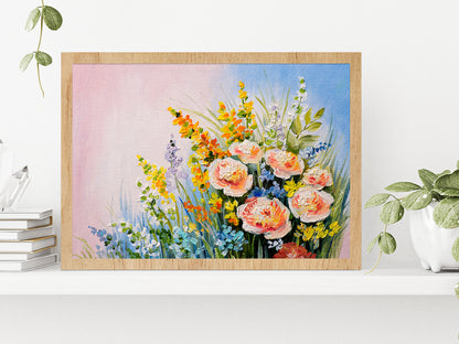 Bouquet Of Summer Flowers Glass Framed Wall Art, Ready to Hang Quality Print Without White Border Oak