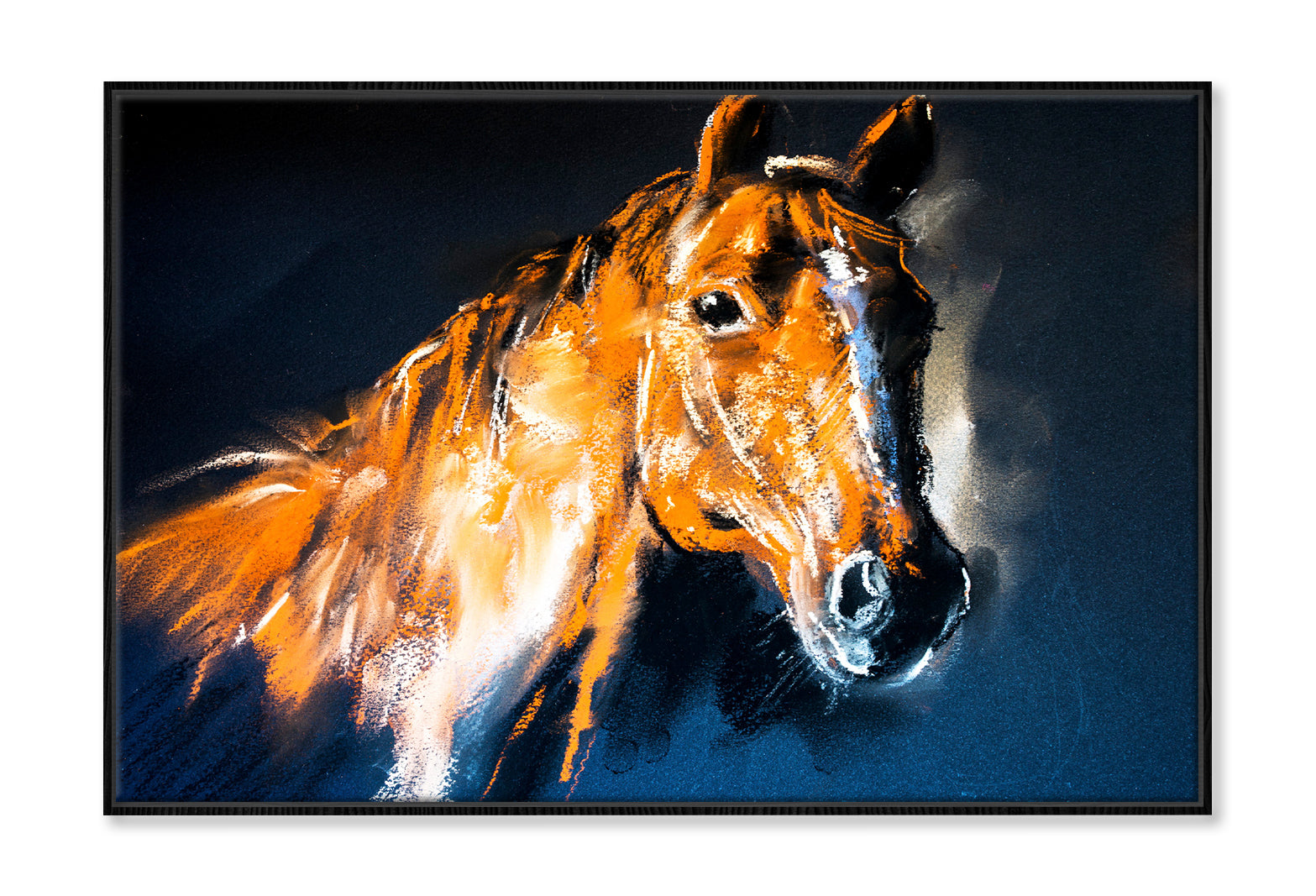 Brown Horse Face Closeup Oil Painting Wall Art Limited Edition High Quality Print Canvas Box Framed Black