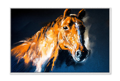 Brown Horse Face Closeup Oil Painting Wall Art Limited Edition High Quality Print Canvas Box Framed White