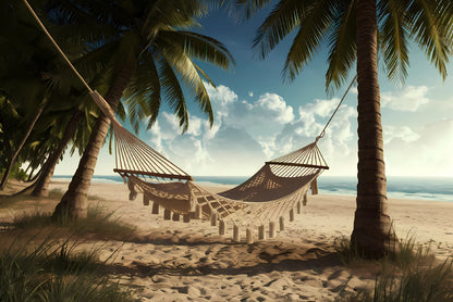 Hammock between Two Palm Trees on a Beach Home Decor Premium Quality Poster Print Choose Your Sizes