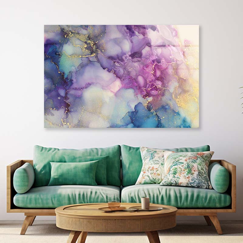 Blue & Violet Abstract Acrylic Glass Print Tempered Glass Wall Art 100% Made in Australia Ready to Hang